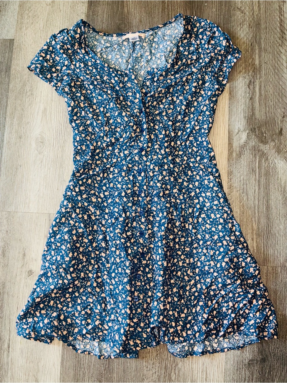 Teal Floral Short-Sleeve Mini Dress